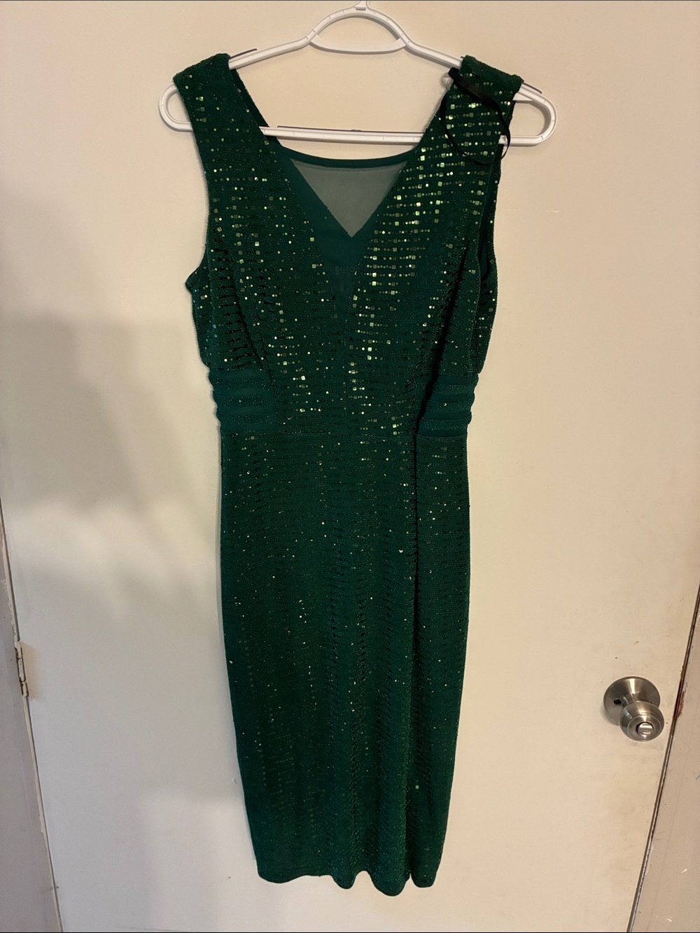 Enfocus Studio Deep Green Sequin V-Neck Midi Dress